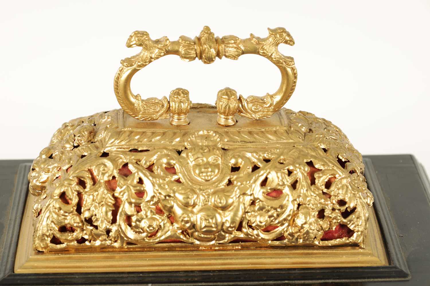 EDMUND APPLY, AT CHARING CROSS. A WILLIAM AND MARY EBONY VENEERED GILT BRASS MOUNTED BASKET TOP BRAC - Image 2 of 18