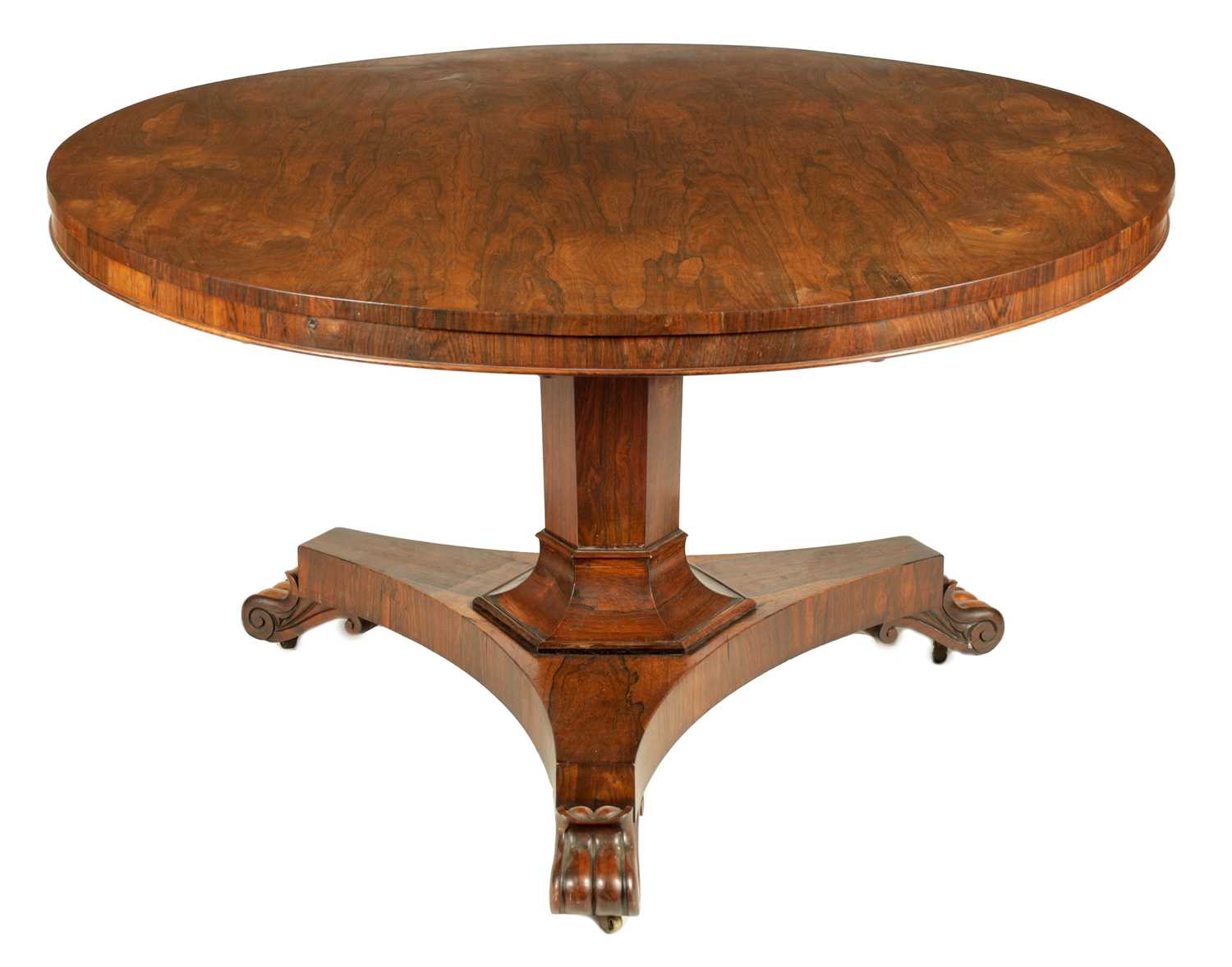 A LATE REGENCY FIGURE ROSEWOOD CIRCULAR CENTRE TABLE - Image 2 of 6