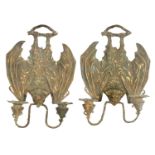 A PAIR OF BRONZE HANGING BAT WALL SCONCES AFTER WILLIAM TONKS & SONS FOR LIBERTY'S