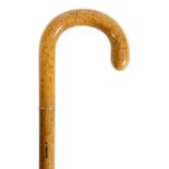 A LATE 19TH CENTURY FRENCH BIRDS EYE MAPLE WALKING STICK/PARASOL