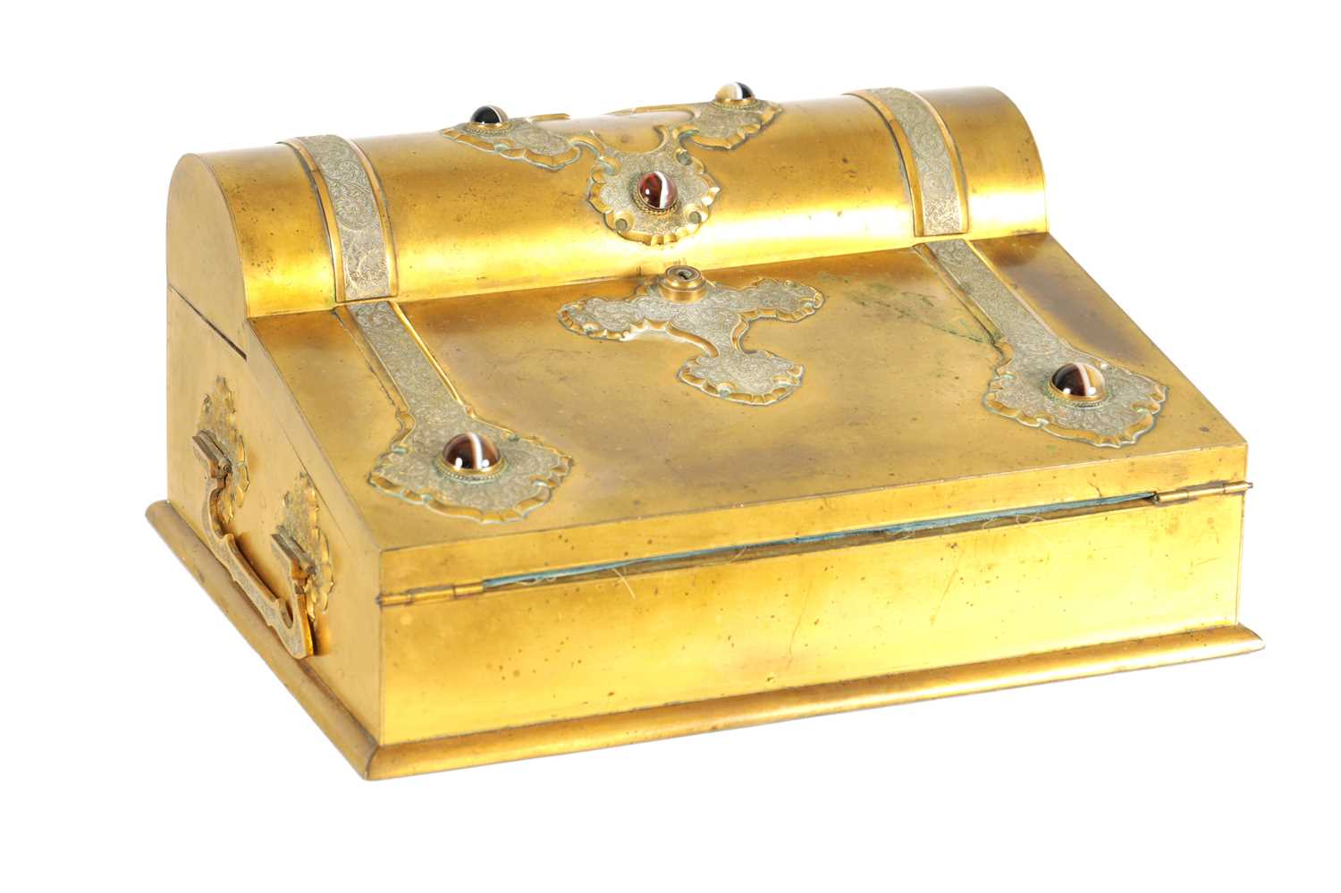 A 19TH CENTURY GILT BRONZE WRITING SLOPE