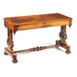 A GEORGE IV FIGURED WALNUT LIBRARY TABLE