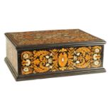 A FINE 18TH/19TH CENTURY ITALIAN FLORAL MARQUETRY EBONY, IVORY AND MOTHER OF PEARL INLAID TABLE BOX