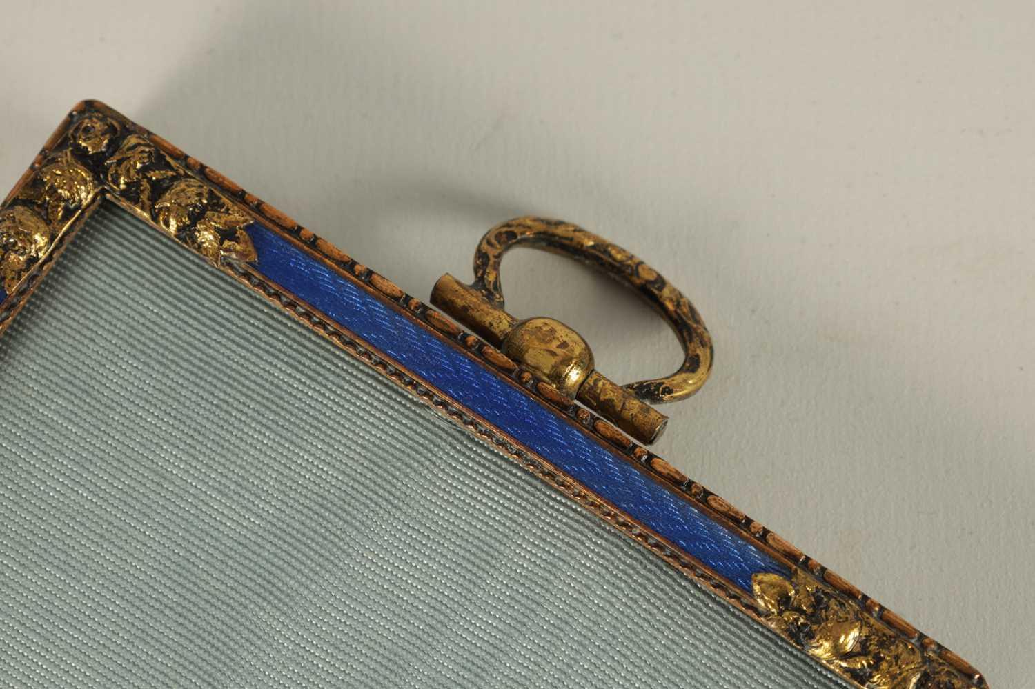 A 19TH CENTURY FRENCH GILT BRASS AND BLUE GUILLOCHE ENAMEL PICTURE FRAME OF SMALL SIZE - Image 2 of 5