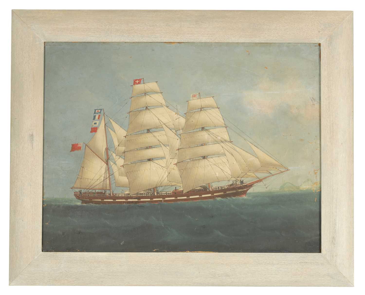 A 19TH CENTURY MARINE OIL CANVAS LAID ON BOARD