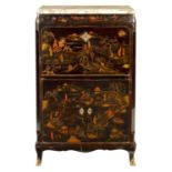 A LATE 19TH CENTURY FRENCH LACQUERED SECRETAIRE SIDE CABINET