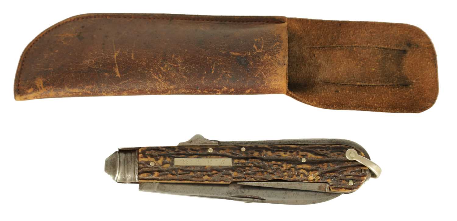 A LARGE 19TH CENTURY STAGHORN HANDLED FOLDING COACHMAN’S KNIFE BY HARRY FISHER