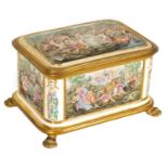 A LARGE 19TH CENTURY ORMOLU MOUNTED CAPODIMONTE PORCELAIN TABLE CASKET