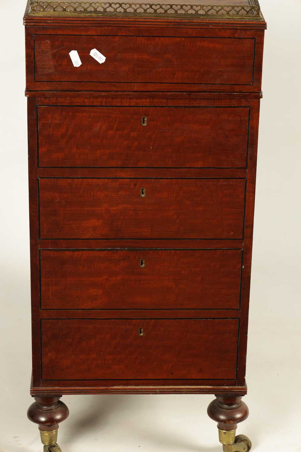 A REGENCY FIGURED MAHOGANY AND EBONY INLAID DAVENPORT OF SMALL SIZE - Image 10 of 10