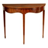 A GEORGE III DEMI LUNE FLAME MAHOGANY INLAID SIDE TABLE