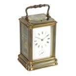 A LATE 19TH CENTURY FRENCH BRASS GORGE CASED GRAND SONNERIE CARRIAGE CLOCK BY BY ALFRED HOLLINGE