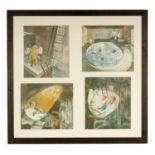 ERIC RAVILIOUS (1903-1942) A FRAMED SET OF FOUR 20TH CENTURY LITHOGRAPHS DEPICTING SUBMARINE AND DEE