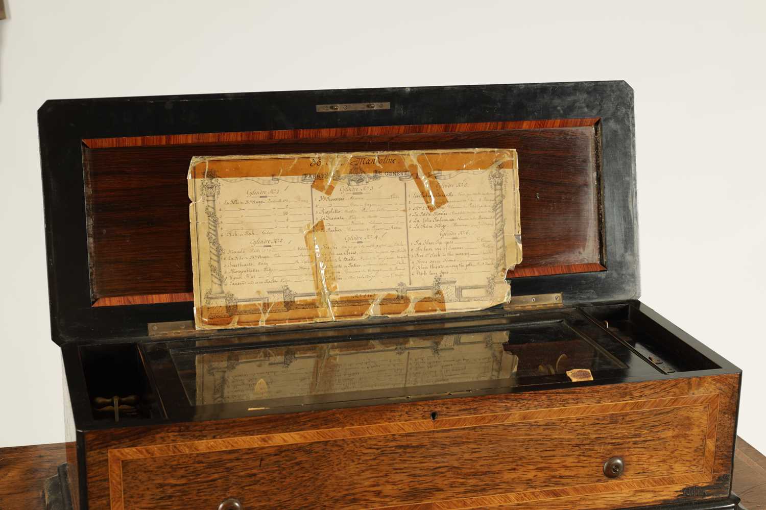 A LATE 19TH CENTURY SWISS SIX CYLINDER INTERCHANGEABLE TABLE MUSIC BOX TITLED 36AIRS MANDOLINE - FAB - Image 4 of 10