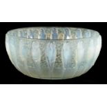 A RENE LALIQUE OPALESCENT BLUE STAINED 'PERRUCHES' BOWL