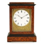 A 19TH CENTURY FRENCH BURR YEW WOOD SMALL MANTEL CLOCK