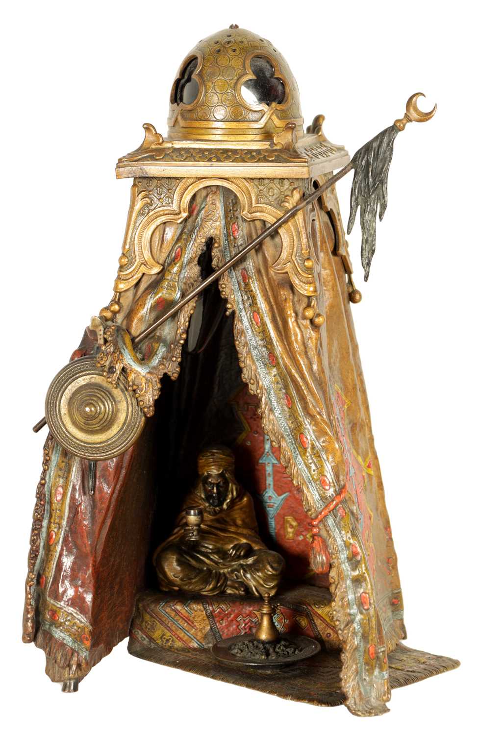 FRANZ BERGMAN. AN EARLY 20TH CENTURY AUSTRIAN COLD-PAINTED BRONZE ORIENTALIST TABLE LAMP
