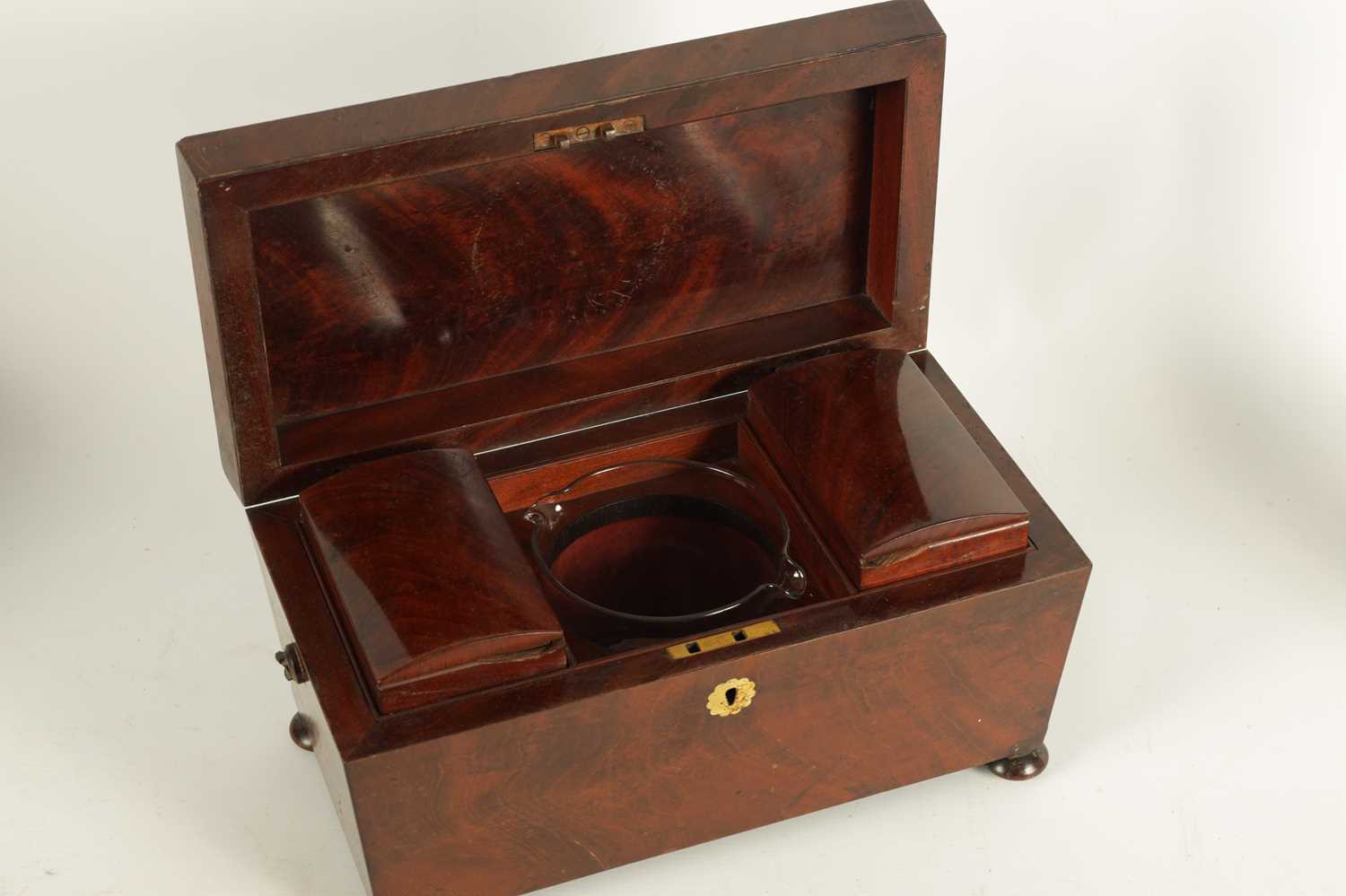 A LATE REGENCY MAHOGANY SARCOPHAGUS TEA CADDY OF LARGE SIZE - Image 3 of 5