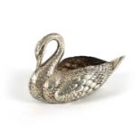 A EDWARD VII EMBOSSED SILVER PIN CUSHION CASE MODELLED AS A SWAN