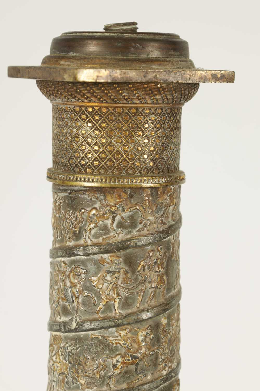 AN UNUSUAL EARLY 19TH CENTURY TOLEWARE AND GILT BRONZE LAMP BASE SIGNED J J.ALLARS MODELLED AS TRAJA - Image 2 of 12