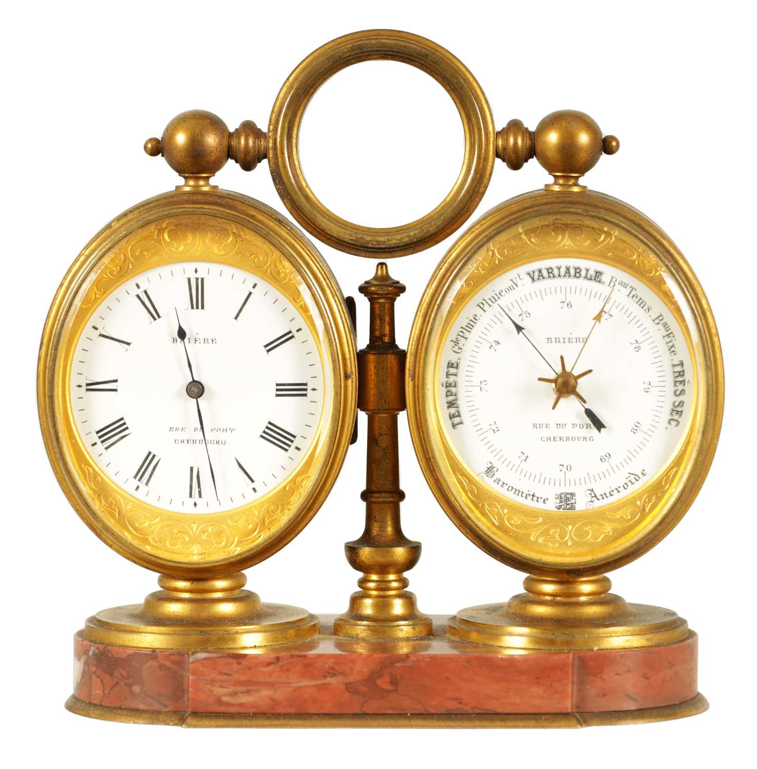 A LATE 19TH CENTURY FRENCH ORMOLU AND ROUGE MARBLE DESK COMPENDIUM CARRIAGE CLOCK