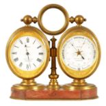 A LATE 19TH CENTURY FRENCH ORMOLU AND ROUGE MARBLE DESK COMPENDIUM CARRIAGE CLOCK