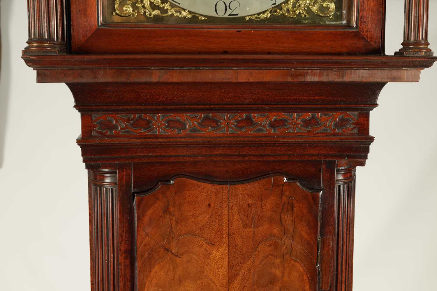 WILLIAM WINSTANLEY, WIGAN. A GEORGE III FLAME MAHOGANY EIGHT-DAY MOON ROLLER LONGCASE CLOCK - Image 5 of 10