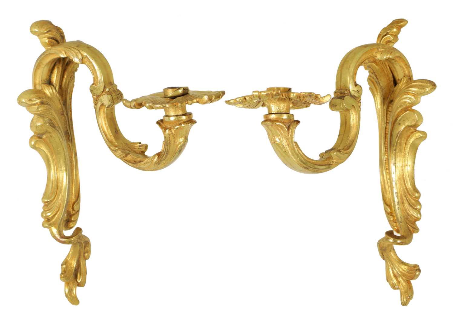 A PAIR OF LATE 19TH CENTURY FRENCH GILT ORMOLU SINGLE BRANCH WALL SCONES