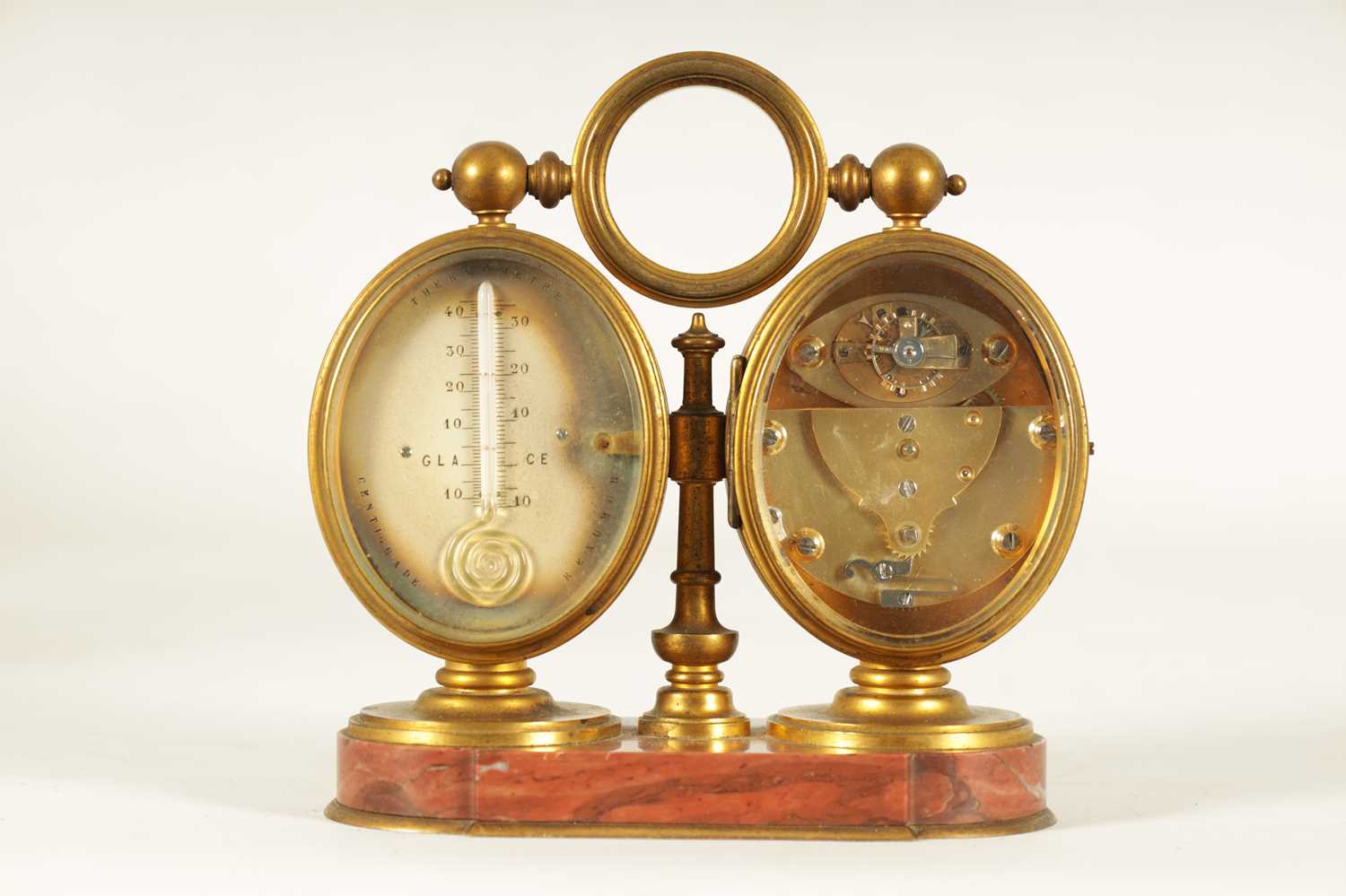 A LATE 19TH CENTURY FRENCH ORMOLU AND ROUGE MARBLE DESK COMPENDIUM CARRIAGE CLOCK - Image 2 of 8