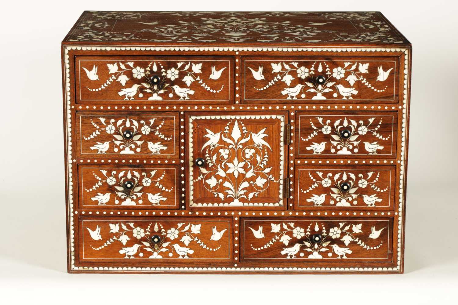 A GOOD 19TH CENTURY ANGLO INDIAN HARDWOOD AND IVORY INLAID TABLE CABINET - Image 2 of 13