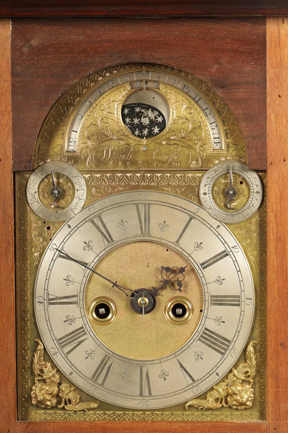 JOHN WRENCH, CHESTER. A GEORGE II TIDAL MUSICAL BRACKET CLOCK WITH MOONPHASE - Image 3 of 10