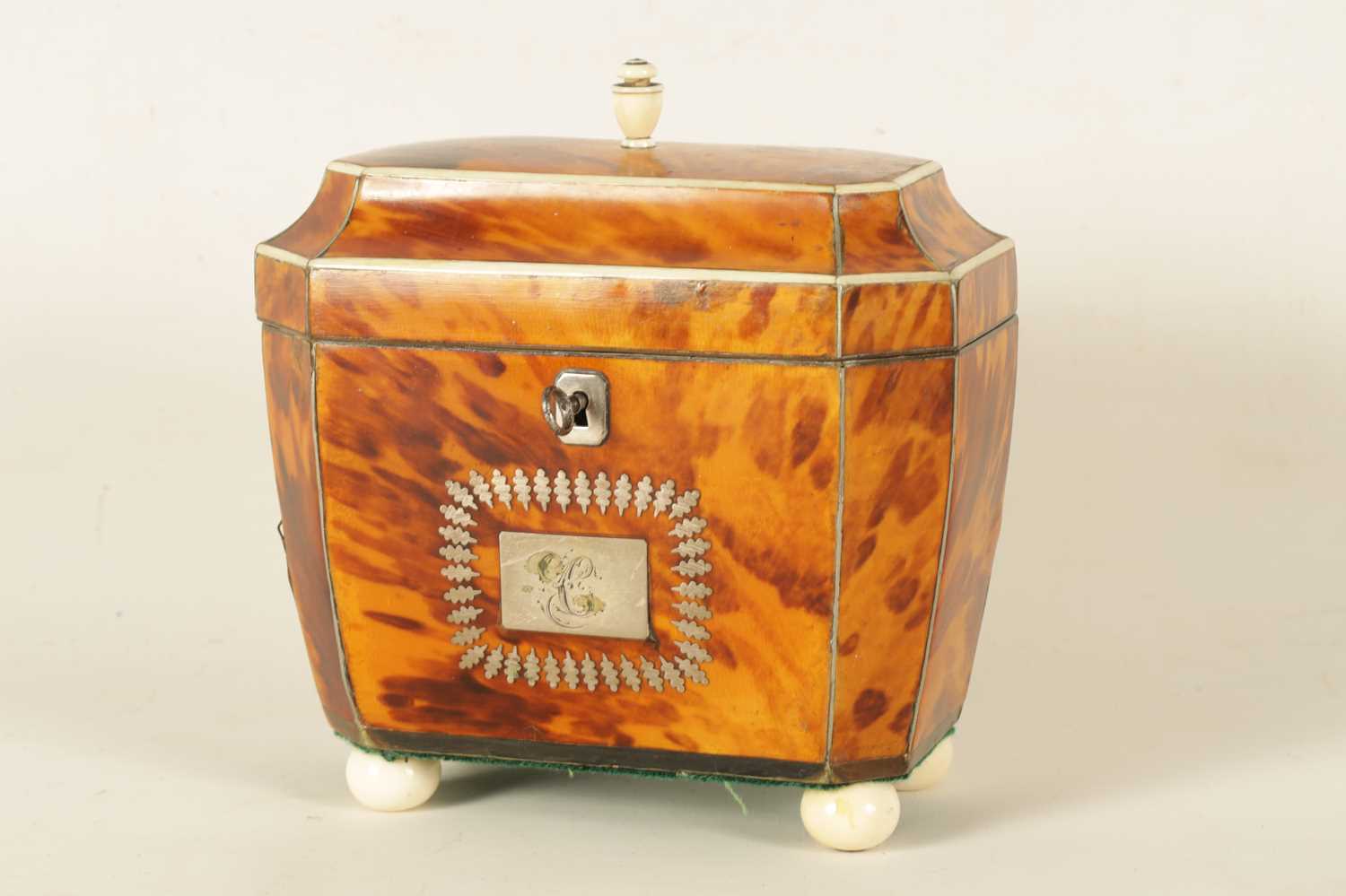 A REGENCY TORTOISESHELL AND IVORY BANDED SARCOPHAGUS TEA CADDY - Image 3 of 10