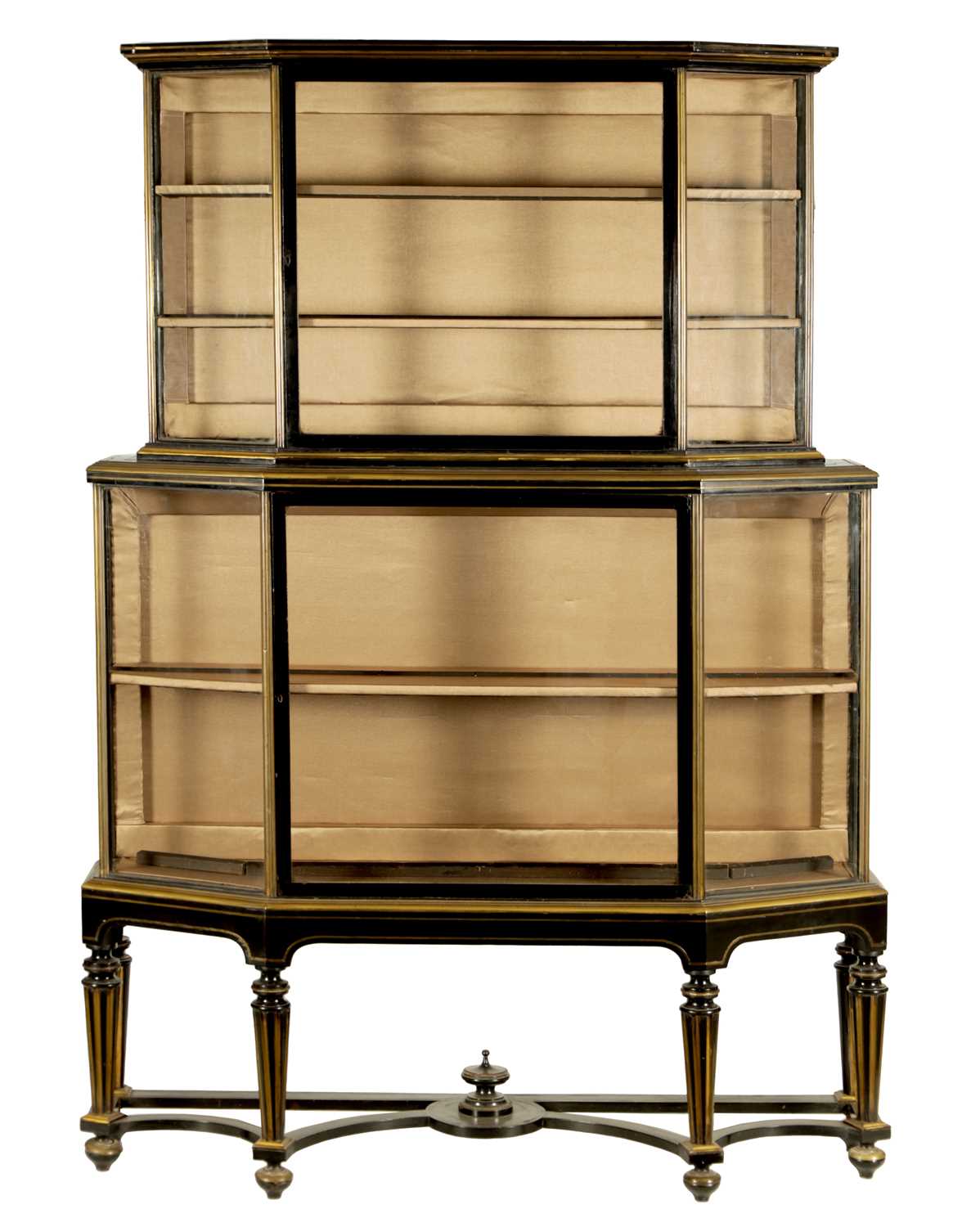 A 19TH CENTURY FRENCH EBONISED AND BRASS INLAID DISPLAY CABINET