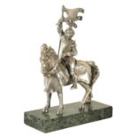 AN EARLY 20TH CENTURY FILLED SILVER KNIGHT ON HORSE BACK