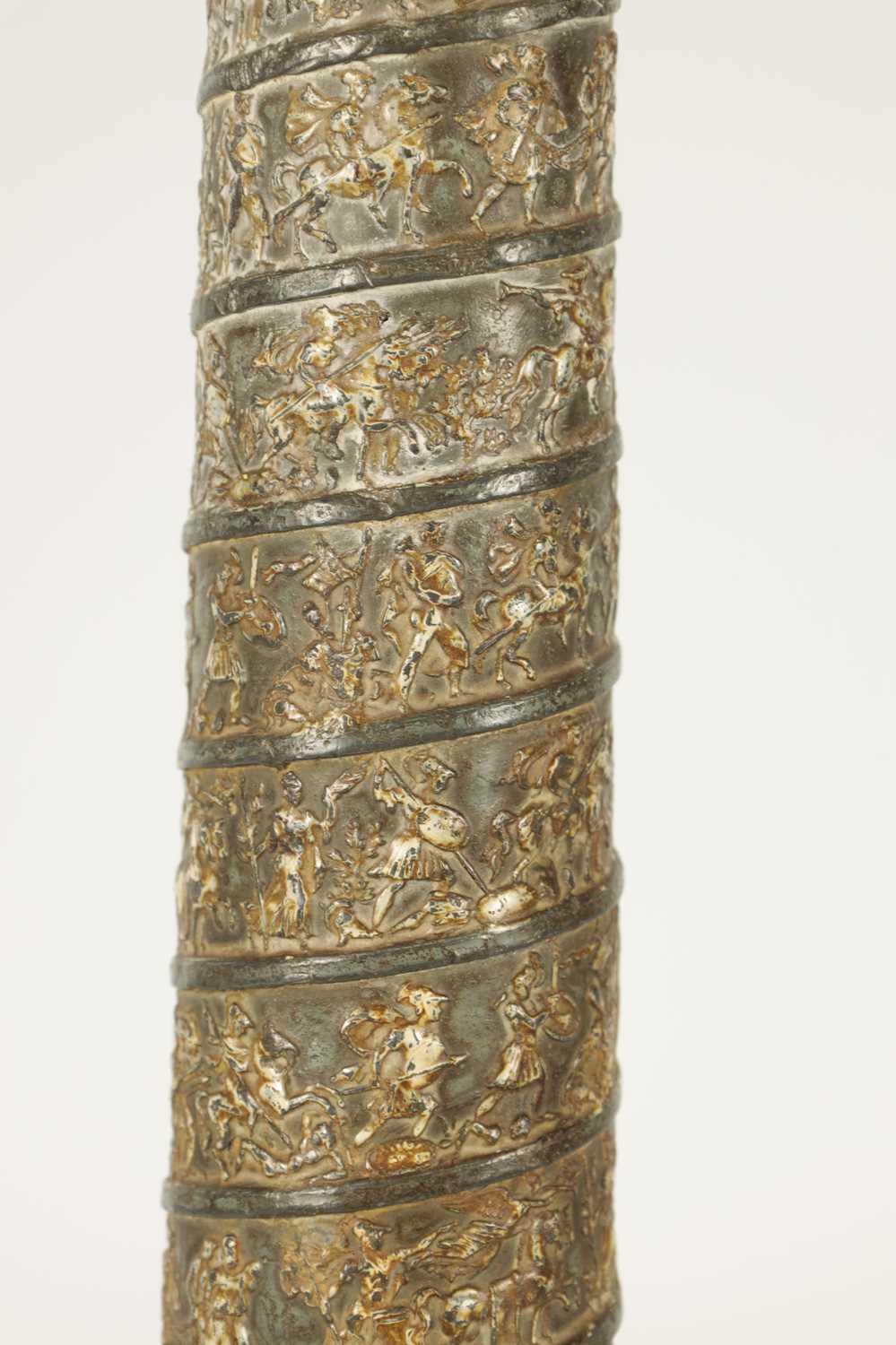 AN UNUSUAL EARLY 19TH CENTURY TOLEWARE AND GILT BRONZE LAMP BASE SIGNED J J.ALLARS MODELLED AS TRAJA - Image 3 of 12