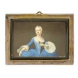 AN 18TH CENTURY CONTINENTAL MINIATURE HALF LENGTH PORTRAIT OF A LADY