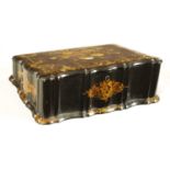 A 19TH CENTURY PAPIER MACHE AND MOTHER OF PEARL INLAID WRITING BOX