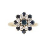 A LADIES 18CT WHITE GOLD SAPPHIRE AND DIAMOND RING