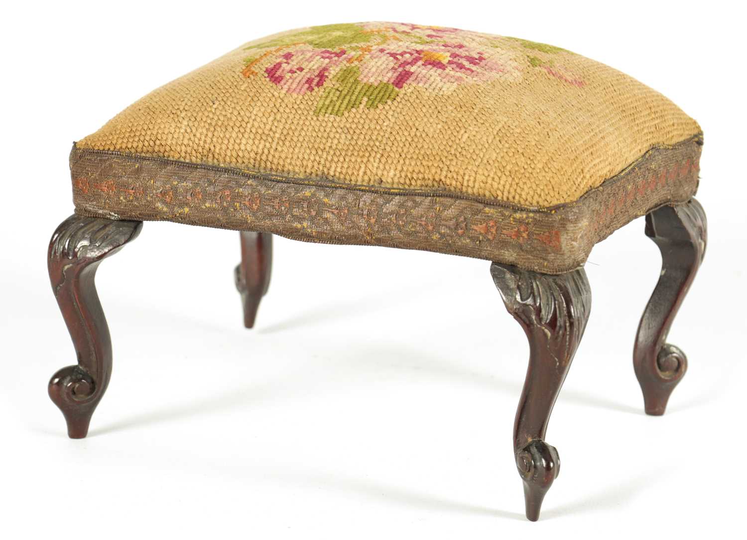 AN EARLY VICTORIAN MAHOGANY MINIATURE NEEDLEWORK STOOL