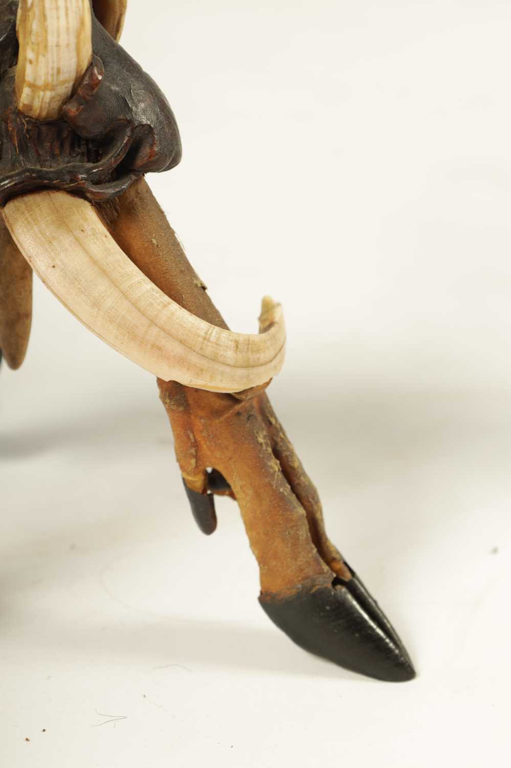 AN UNUSUAL PAIR OF 19TH CENTURY BLACK FOREST POLYCHROME CARVED WOOD, ANTLER HORN AND BOAR’S TUSK FIV - Image 7 of 8