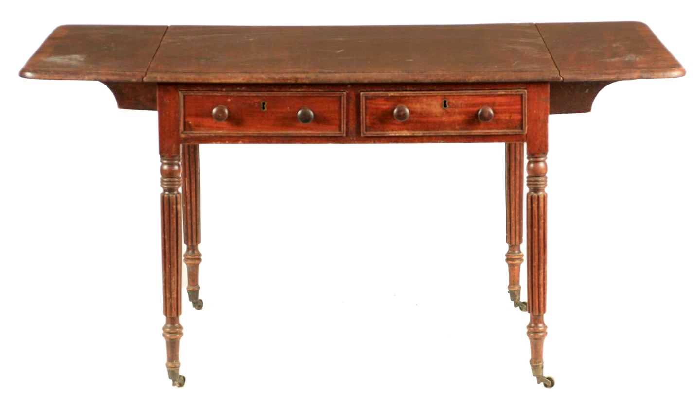 A GEORGE III MAHOGANY AND ROSEWOOD CROSSBANDED SOFA TABLE