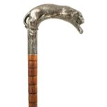 A LATE 19TH CENTURY FRENCH ART NOUVEAU SILVER MOUNTED PALM WOOD WALKING STICK