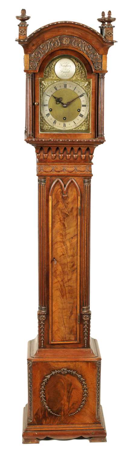 AN EARLY 20TH CENTURY CHIPPENDALE STYLE MAHOGANY THREE TRAIN QUARTER STRIKING GRANDMOTHER CLOCK