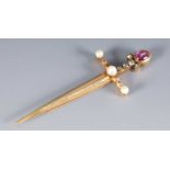 A LATE 19TH CENTURY FABERGE 14CT GOLD, RUBY, DIAMOND AND PEARL BOOKMARK, WORKMASTER AUGUST HOLLMING