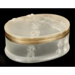 LALIQUE, FRANCE. A 20TH CENTURY COPPELIA OVAL FROSTED GLASS DRESSING TABLE BOX
