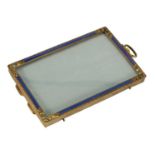 A 19TH CENTURY FRENCH GILT BRASS AND BLUE GUILLOCHE ENAMEL PICTURE FRAME OF SMALL SIZE