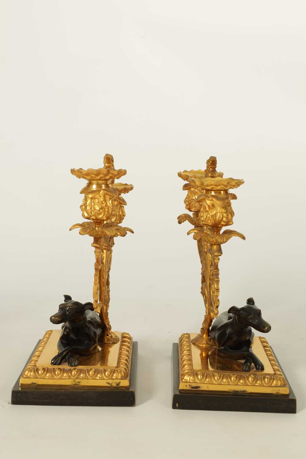 A PAIR OF REGENCY BRONZE AND ORMOLU TWO BRANCH CANDELABRA - Image 6 of 8