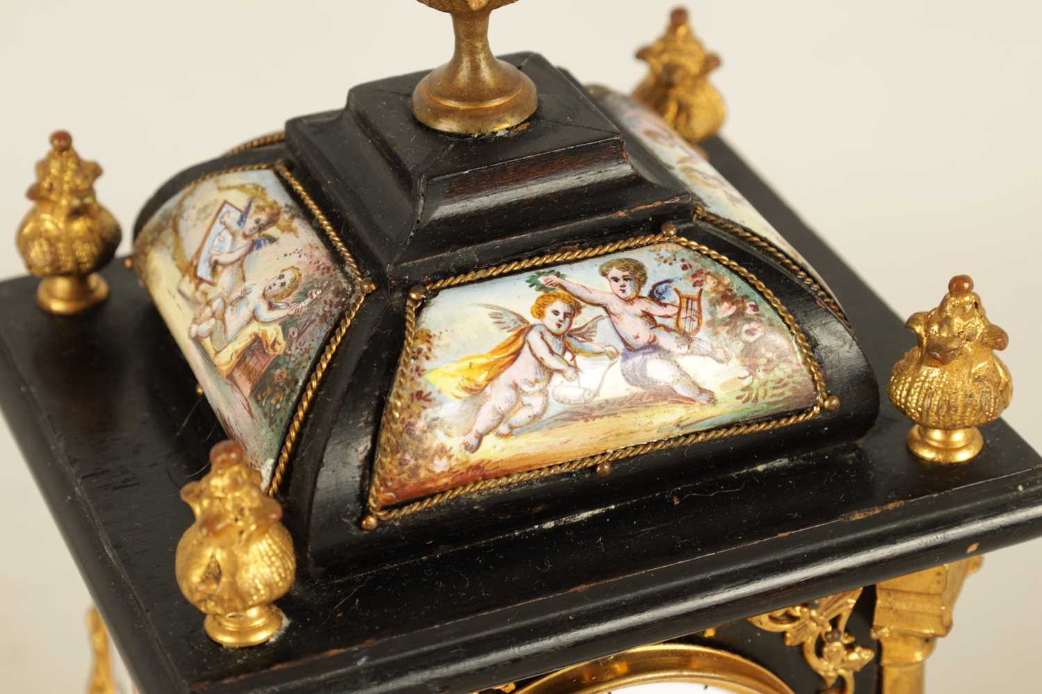 A LATE 19TH CENTURY AUSTRIAN VIENNESE EBONISED AND ENAMEL MANTEL CLOCK - Image 5 of 21