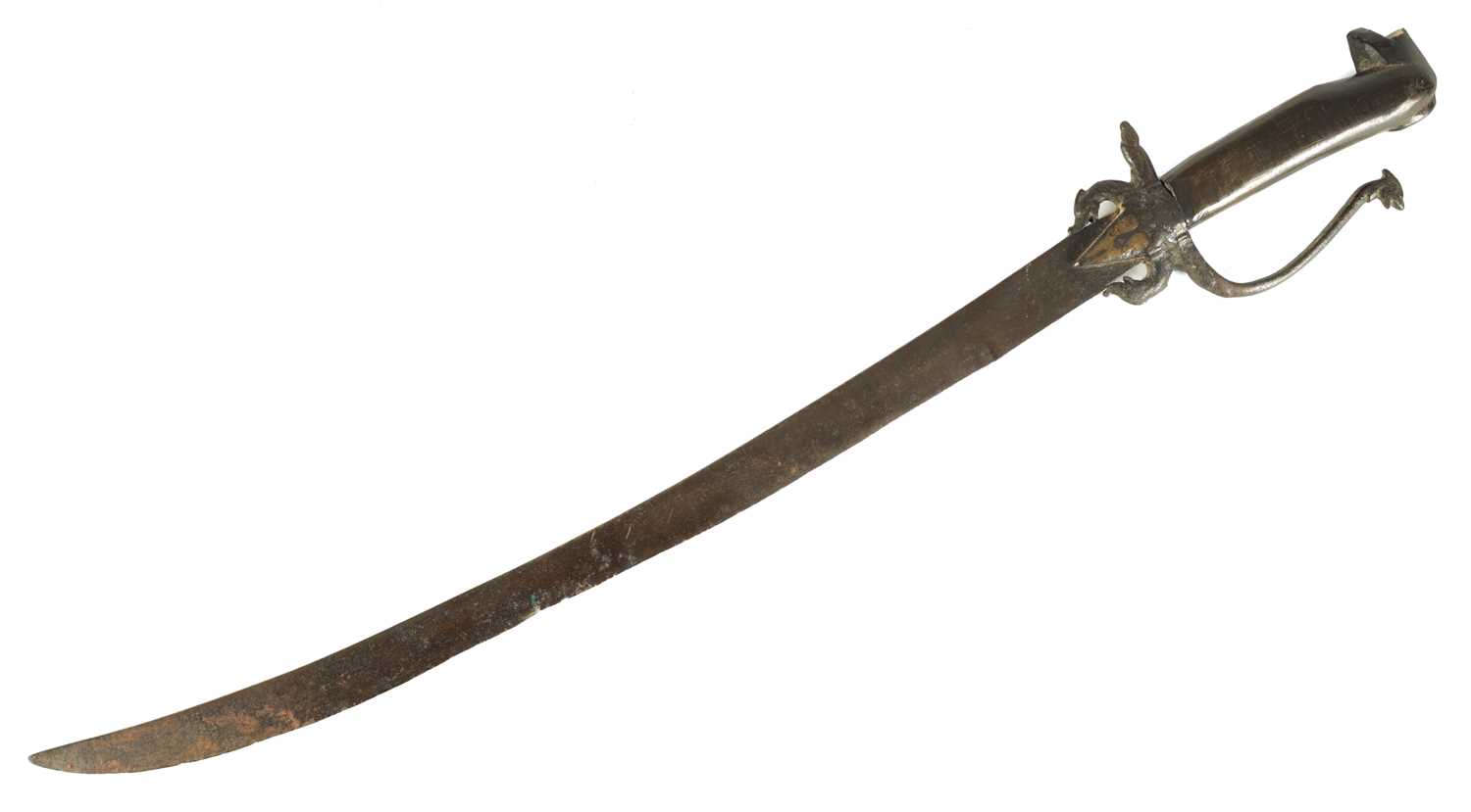 AN 18TH CENTURY SRI LANKAN RHINOCEROS HORN HANDLED KASTANE SWORD