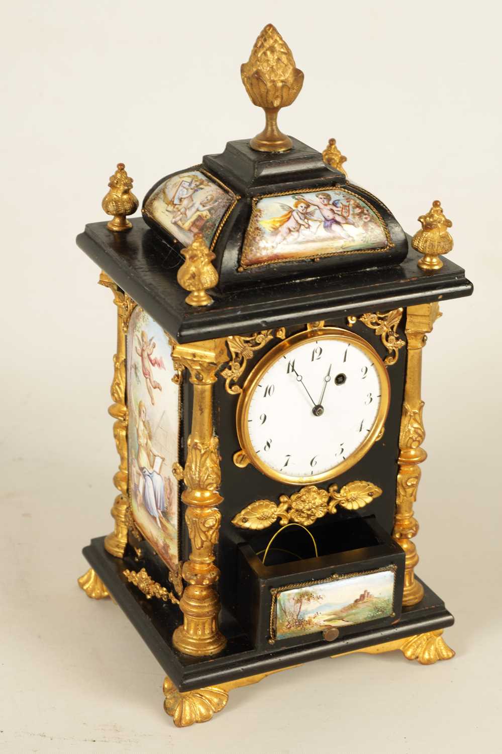 A LATE 19TH CENTURY AUSTRIAN VIENNESE EBONISED AND ENAMEL MANTEL CLOCK - Image 16 of 21