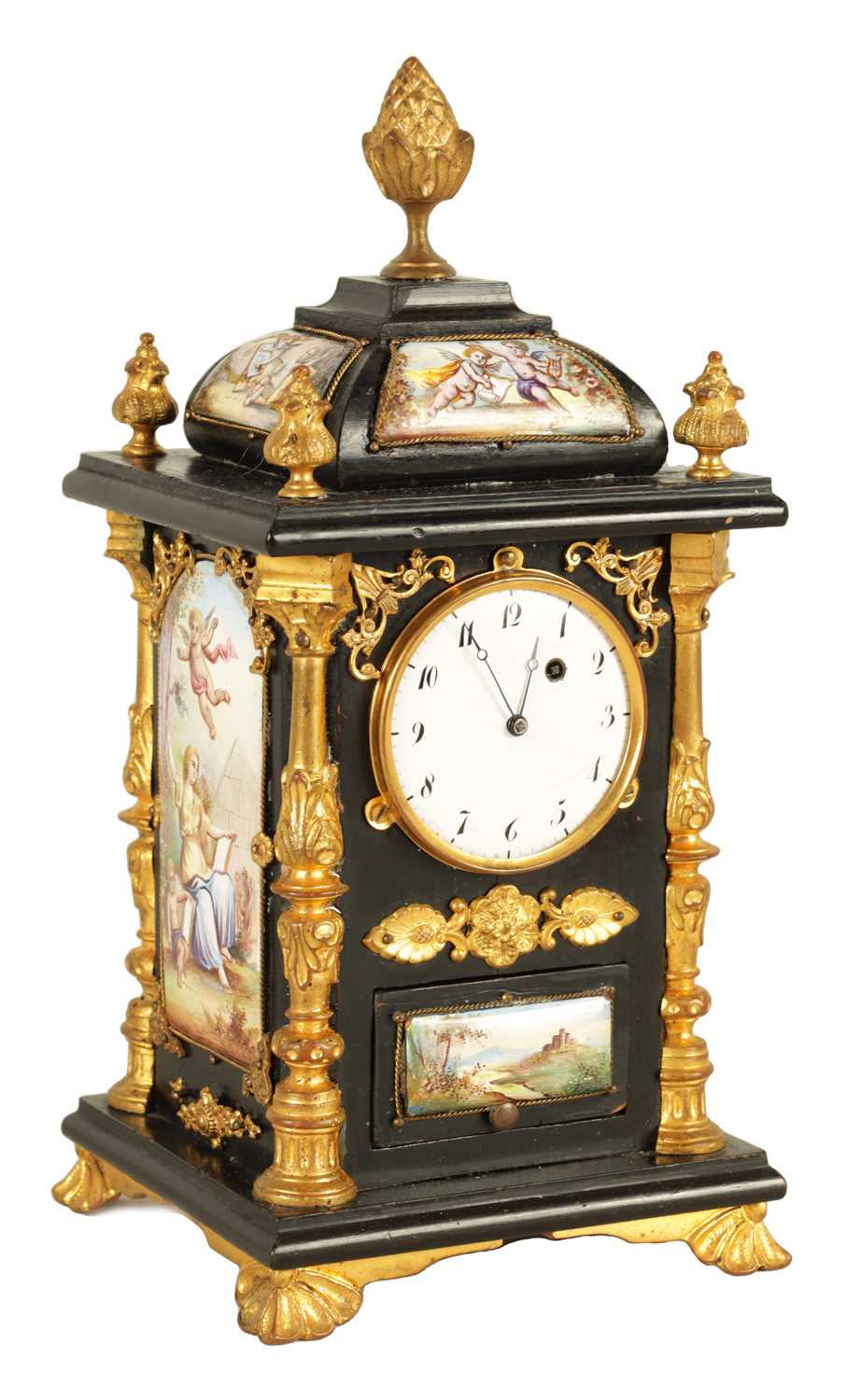 A LATE 19TH CENTURY AUSTRIAN VIENNESE EBONISED AND ENAMEL MANTEL CLOCK - Image 4 of 21